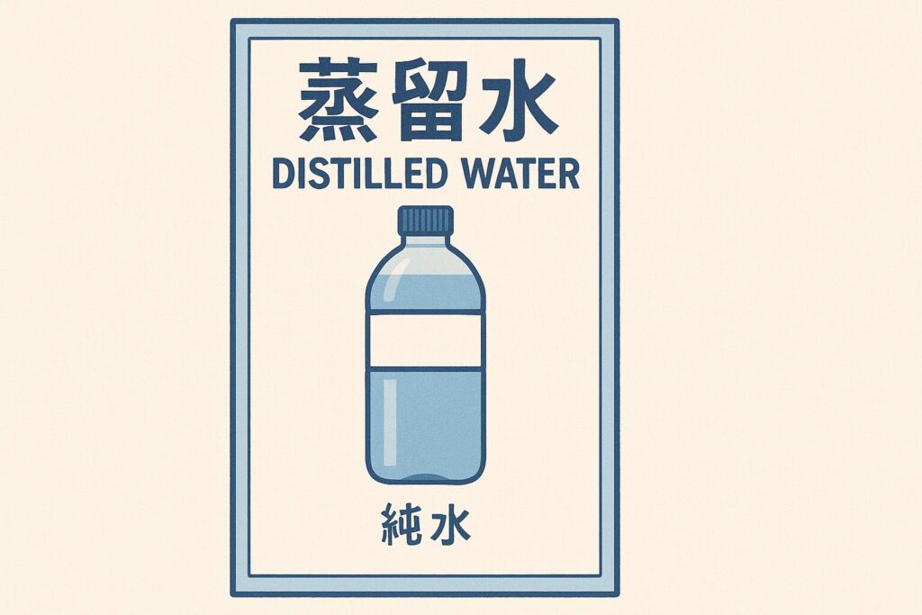 蒸留水のボトルとラベルのシンプルなイラスト