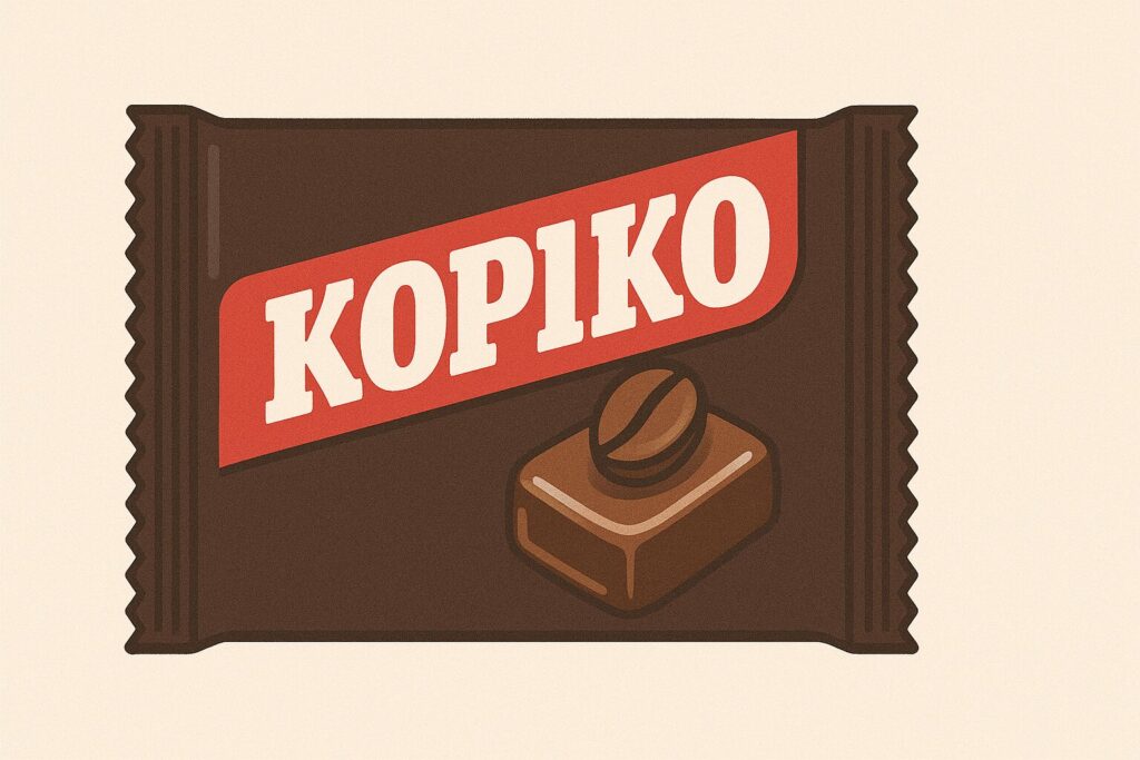 KOPIKOコーヒーキャンディのパッケージを描いたイラスト