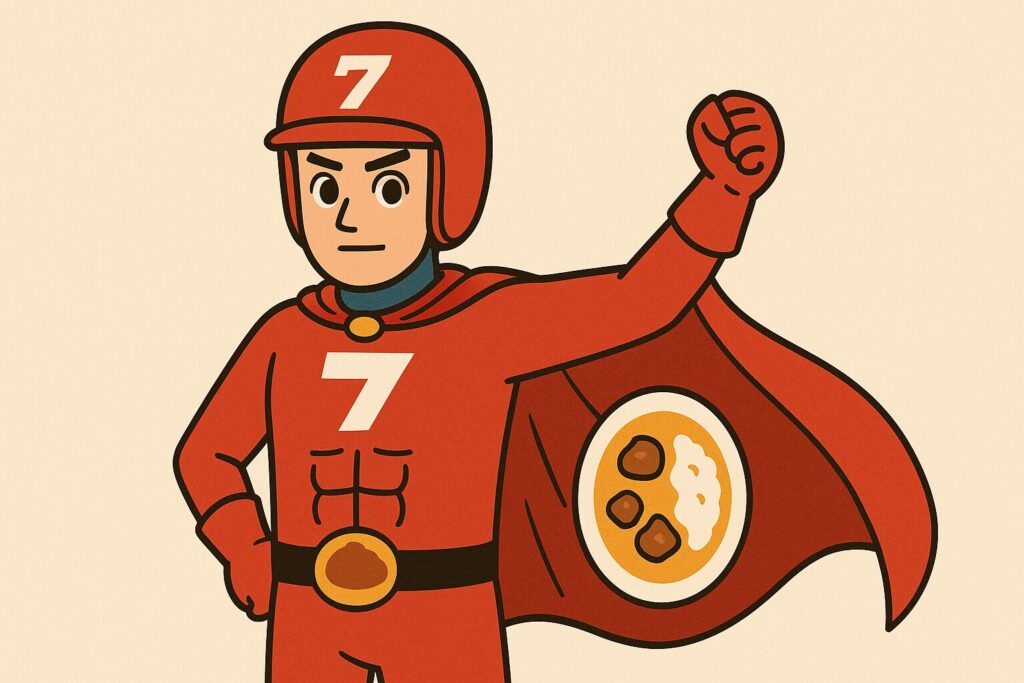 筆者作成のカレー戦士風ヒーローキャライラスト