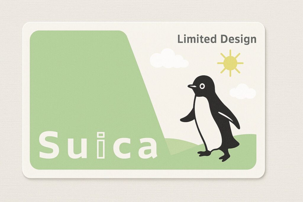 限定デザインのSuicaカードのイラスト(ペンギンと空の背景付き)