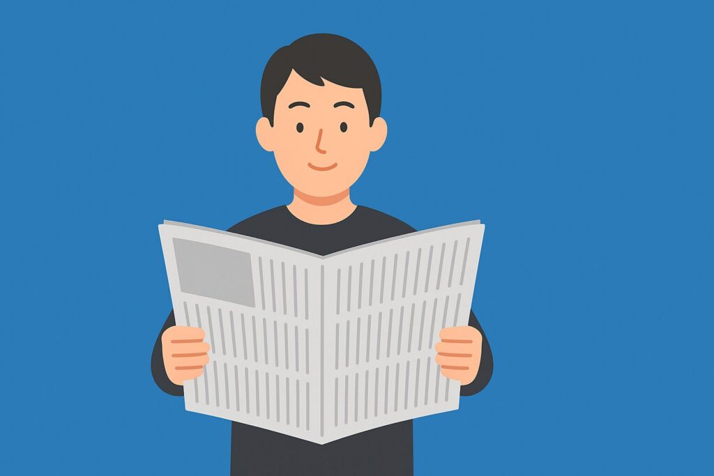 新聞を読んでる男性