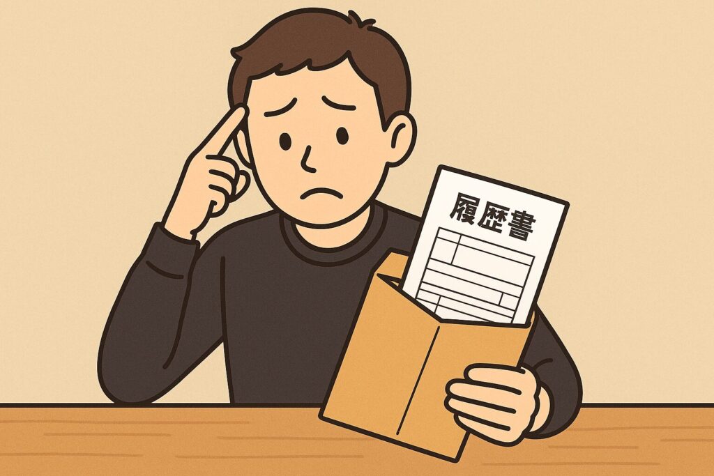 履歴書を封筒に入れるか迷っている人のイラスト