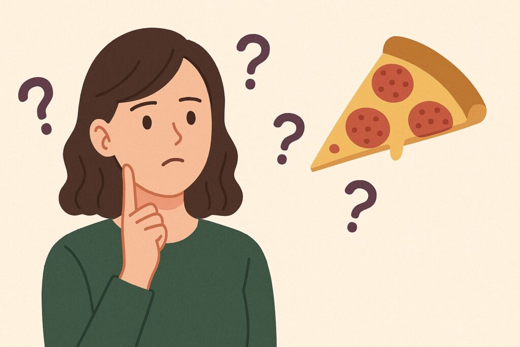ペパロニがどこにあるのか悩んでいる女性のイラスト