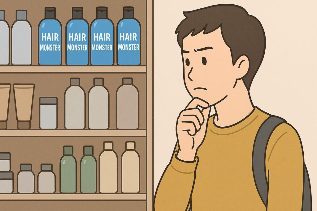 ヘアモンスターを探している男性のイラスト