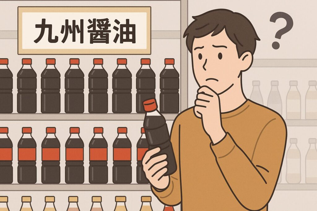 九州醤油を探す若い男性のイラスト