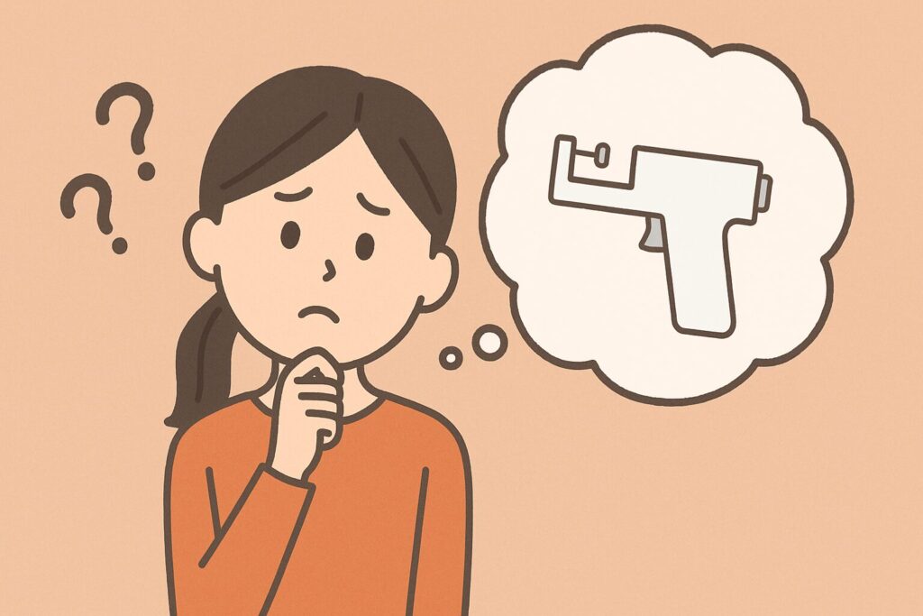 ピアッサーが欲しくて悩んでいる人のイラスト
