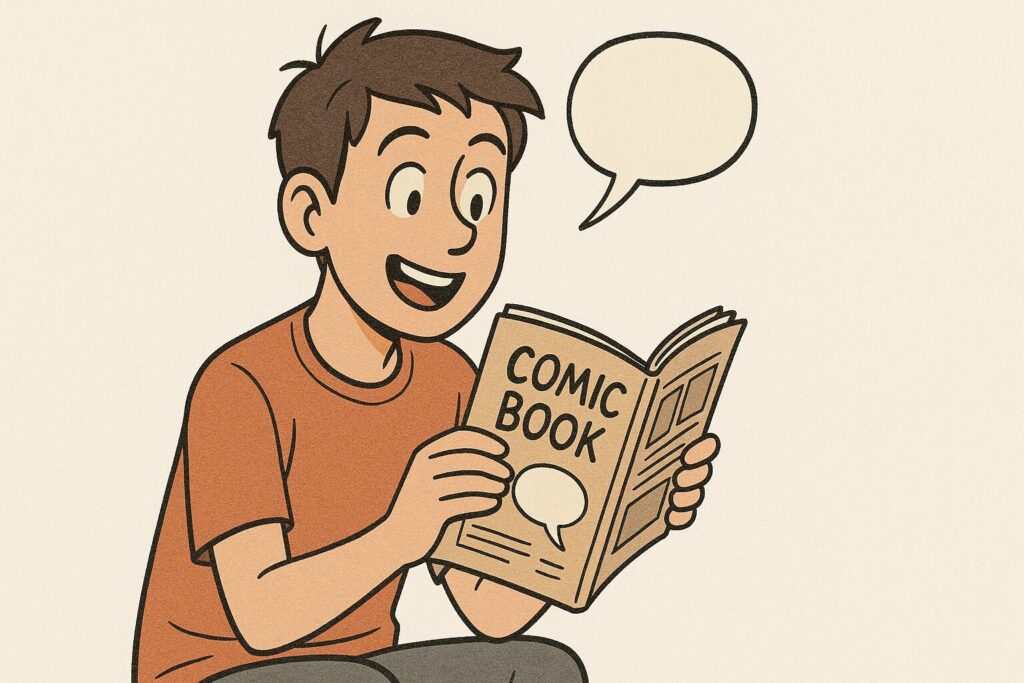 英語の漫画を読みたいと思っている人のイラスト