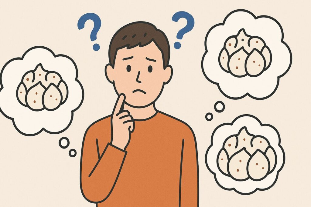 ゆり根がどこで買えるか悩んでいる人のイラスト